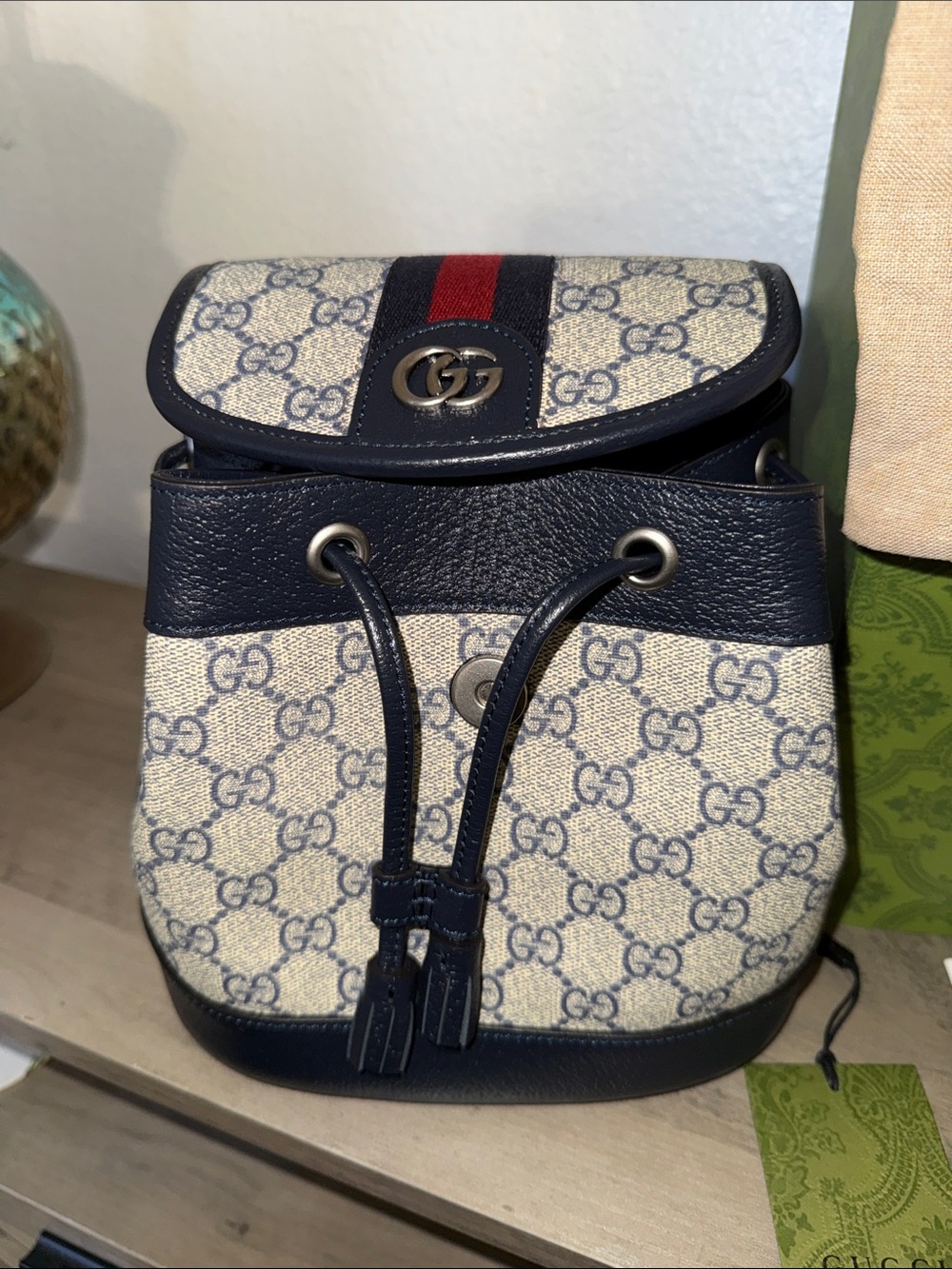 Inspired Navy GG Supreme Drawstring Backpack